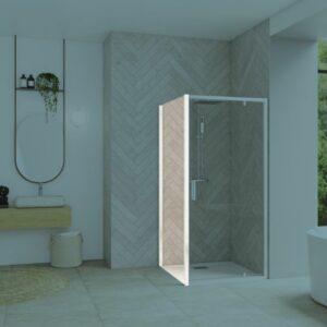 Paroi de douche retour fixe SMART DESIGN 90 cm profilé blanc verre transparent KINEDO PA90294BTNE