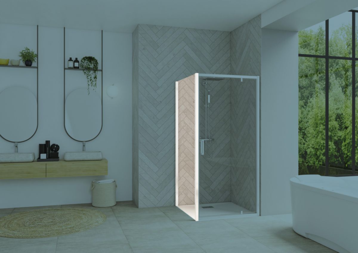 Paroi de douche retour fixe SMART DESIGN 90 cm profilé blanc verre transparent KINEDO PA90294BTNE