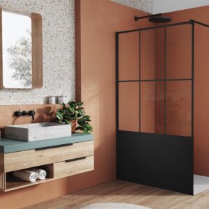 Paroi de douche WALK IN EASY effet verrière LOFT - 1200mm - Noir