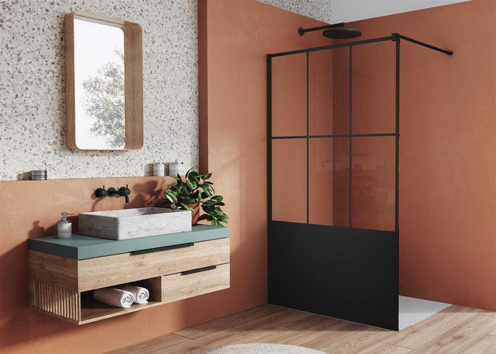 Paroi de douche WALK IN EASY effet verrière LOFT - 1200mm - Noir