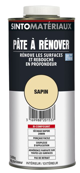 Pâte à rénover sans styrène avec durcisseur 45 g chêne foncé cartouche 1,455 kg SINTO 820163