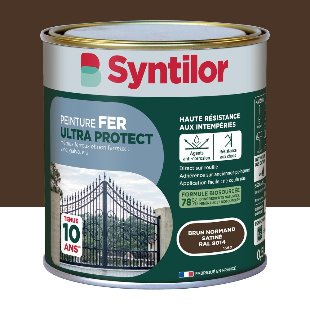 Peinture exterieure fer, alu Ultra protect SYNTILOR brun normand satine 0.5l