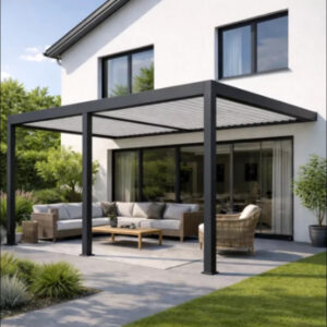 Pergola bioclimatique motorisée adossée 8 x 4 m - aluminium anthracite et blanc - double motorisation