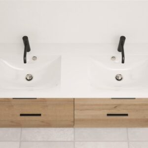 Plan de toilette en pierre de synthèse - L1380 x P460 x H18mm blanc - double vasque