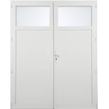 Porte de service PVC 2 vantaux ouverture à la française avec Oculus