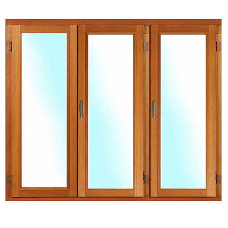 Porte fenêtre BOIS à recouvrement 3 vantaux ouverture à la française