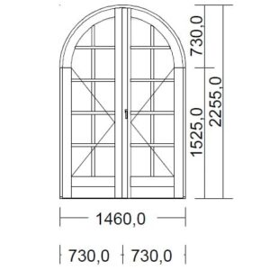 Porte Fenêtre Bois Cintrée Largeur 146 x Hauteur 225,5 cm 2 vantaux