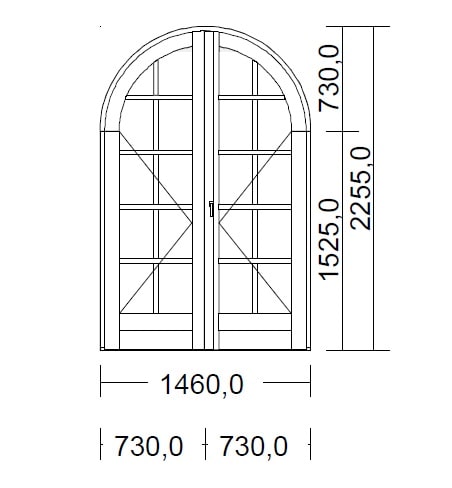 Porte Fenêtre Bois Cintrée Largeur 146 x Hauteur 225,5 cm 2 vantaux