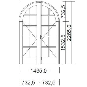 Porte Fenêtre Bois Cintrée Largeur 146,5 x Hauteur 226,5 cm 2 vantaux