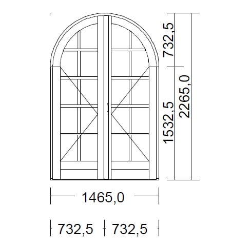 Porte Fenêtre Bois Cintrée Largeur 146,5 x Hauteur 226,5 cm 2 vantaux
