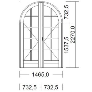 Porte Fenêtre Bois Cintrée Largeur 146,5 x Hauteur 227 cm 2 vantaux