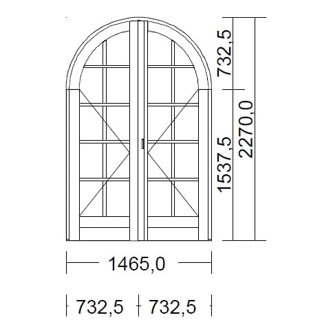 Porte Fenêtre Bois Cintrée Largeur 146,5 x Hauteur 227 cm 2 vantaux