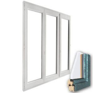 Porte fenêtre mixte BOIS/ALU 3 vantaux ouverture à la française