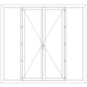 Porte fenêtre PVC 2 vantaux ouverture à la française avec un latéral fixe de chaque coté