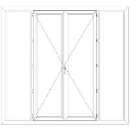 Porte fenêtre PVC 2 vantaux ouverture à la française avec un latéral fixe de chaque coté