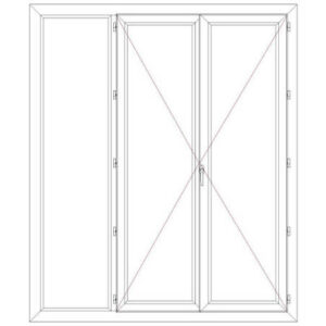 Porte fenêtre PVC EnR 2 vantaux ouverture à la française avec un latéral fixe