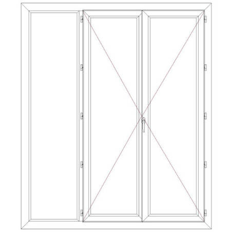 Porte fenêtre PVC EnR 2 vantaux ouverture à la française avec un latéral fixe