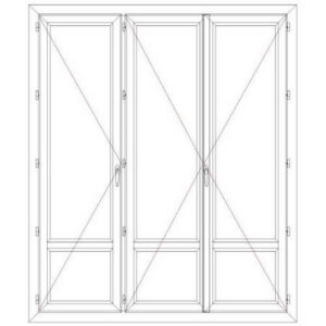 Porte fenêtre PVC 3 vantaux ouverture à la française avec soubassement