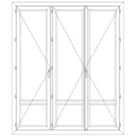 Porte fenêtre PVC 3 vantaux ouverture à la française avec soubassement
