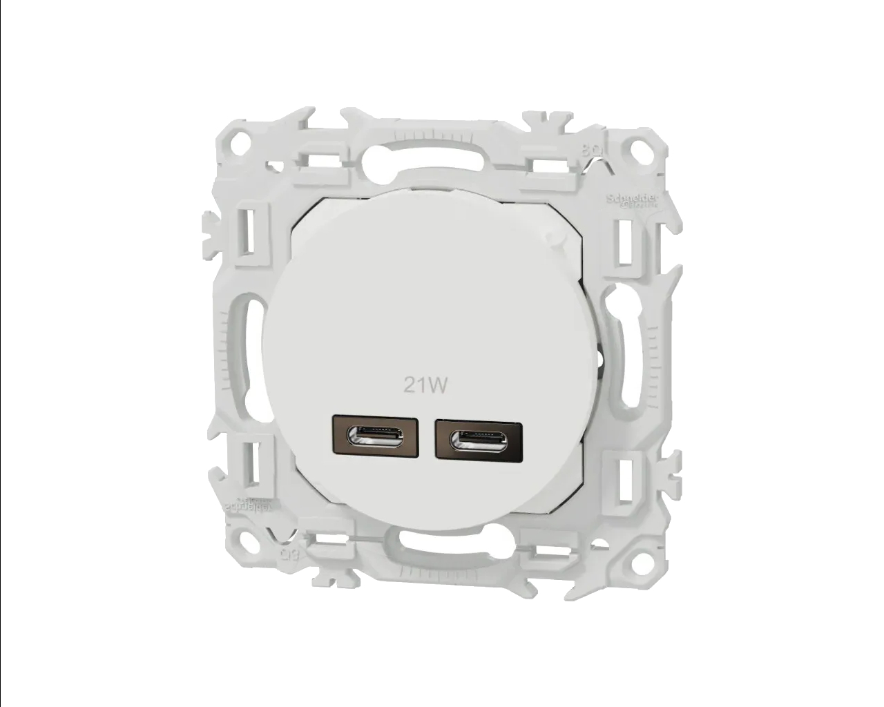 Prise chargeur USB double type C Blanc craie Schneider Odace