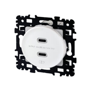 Prise chargeur USB double type C Blanc Eur'Ohm Square