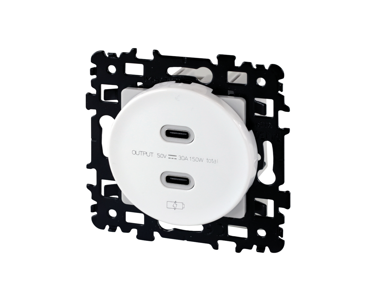 Prise chargeur USB double type C Blanc Eur'Ohm Square