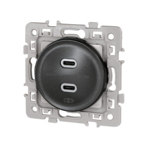 Prise chargeur USB double type C Noir Eur'Ohm Square