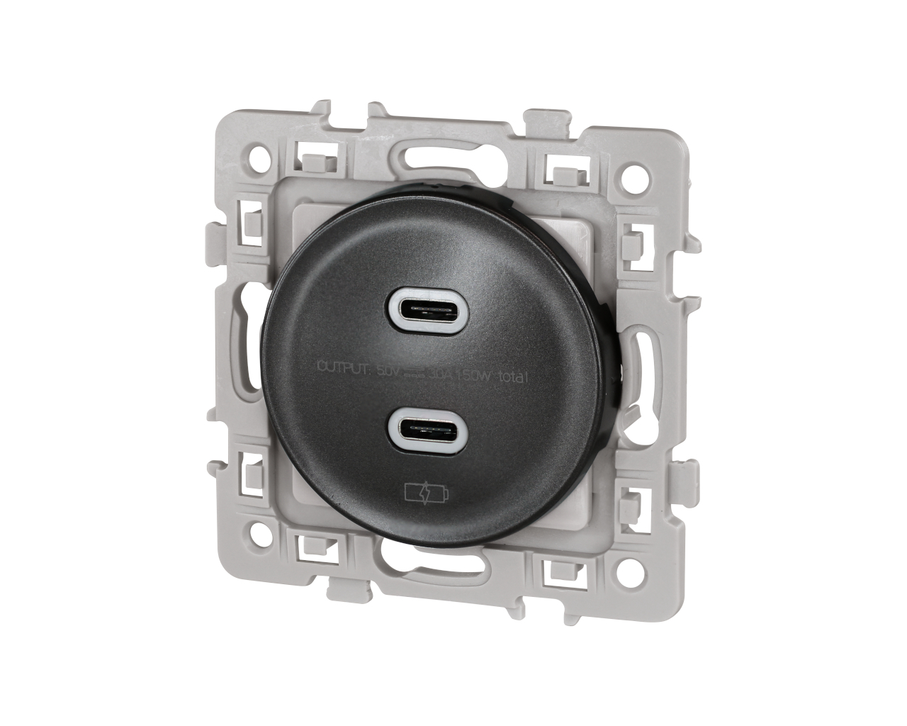 Prise chargeur USB double type C Noir Eur'Ohm Square