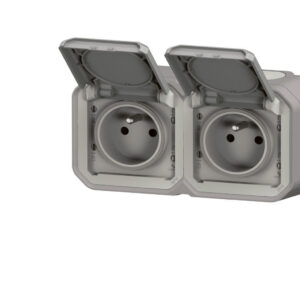 Prise de courant double horizontal 16A 2P+T Legrand Plexo™ grise complète