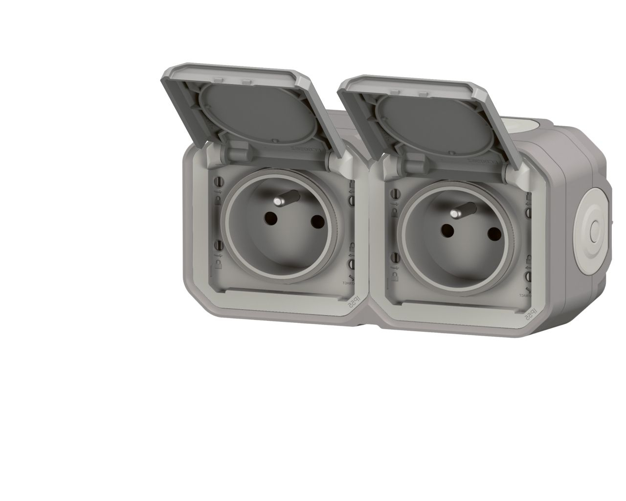 Prise de courant double horizontal 16A 2P+T Legrand Plexo™ grise complète