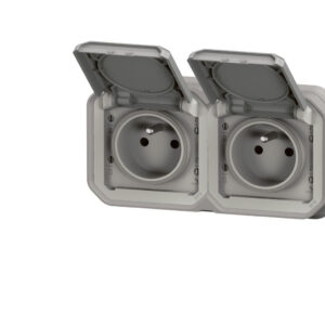 Prise de courant double horizontal 16A 2P+T Legrand Plexo™ grise encastrée