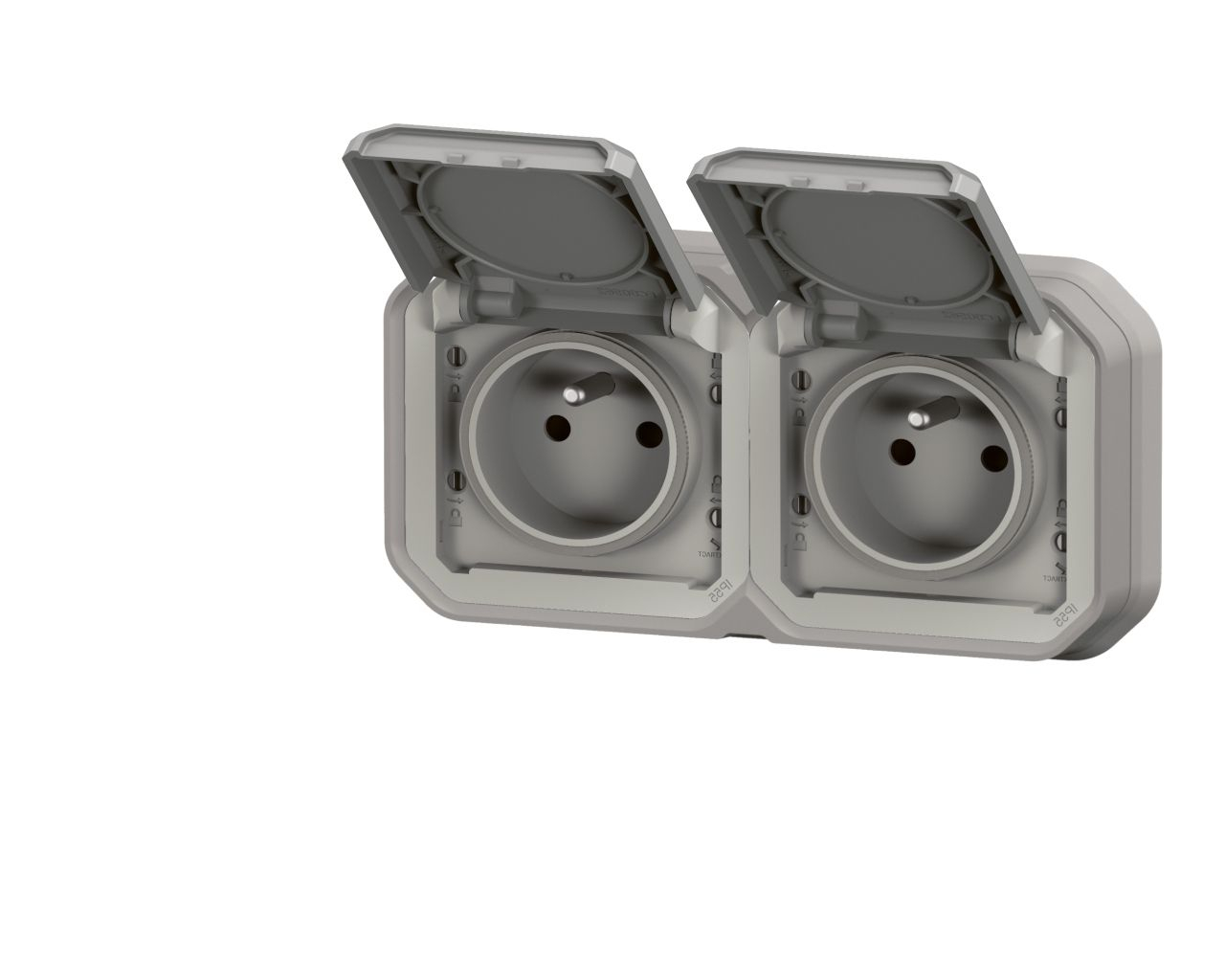 Prise de courant double horizontal 16A 2P+T Legrand Plexo™ grise encastrée