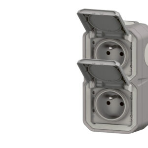 Prise de courant double vertical 16A 2P+T Legrand Plexo™ grise complète