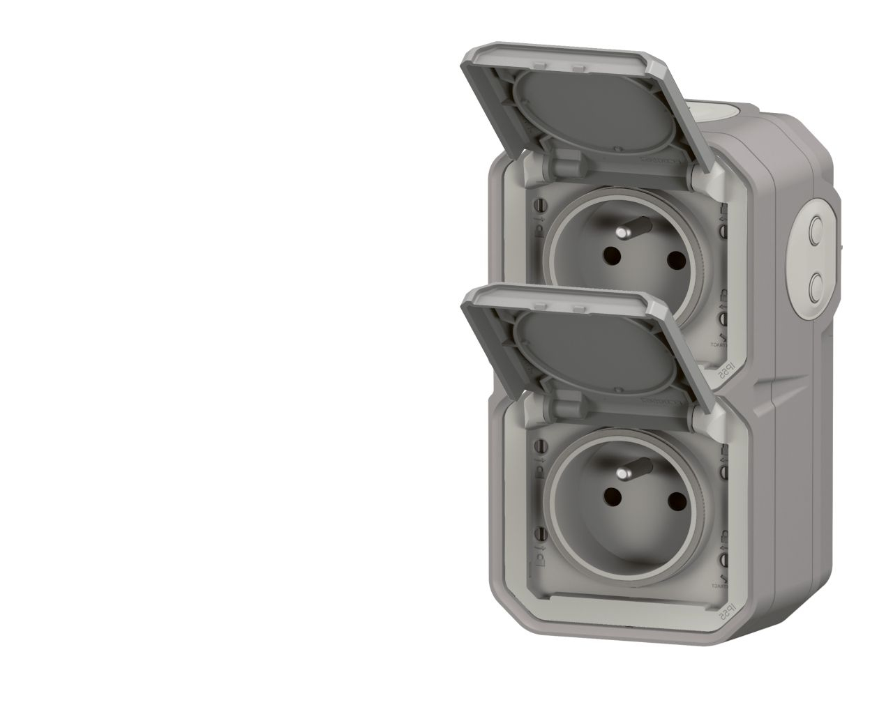 Prise de courant double vertical 16A 2P+T Legrand Plexo™ grise complète