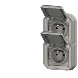 Prise de courant double vertical 16A 2P+T Legrand Plexo™ grise encastrée