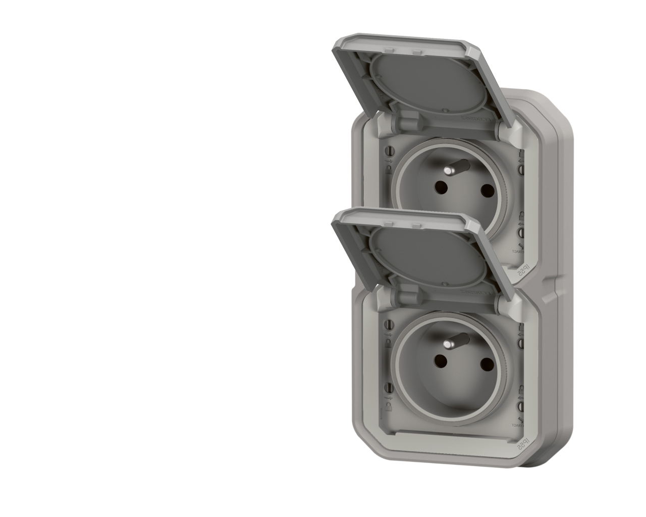 Prise de courant double vertical 16A 2P+T Legrand Plexo™ grise encastrée