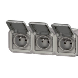 Prise de courant triple horizontal 16A 2P+T Legrand Plexo™ grise complète
