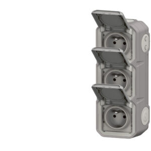 Prise de courant triple vertical 16A 2P+T Legrand Plexo™ grise complète
