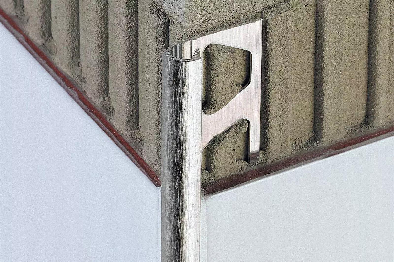 Profilé aluminium quart de rond pour revêtement muraux RONDEC A - Alu chromé anodisé brossé - Hauteur 12,5 mm - Barre de 2,5 ML
