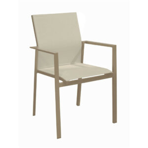 Fauteuil empilable - DELIA - Aluminium époxy crème - Toile TPEP chevron