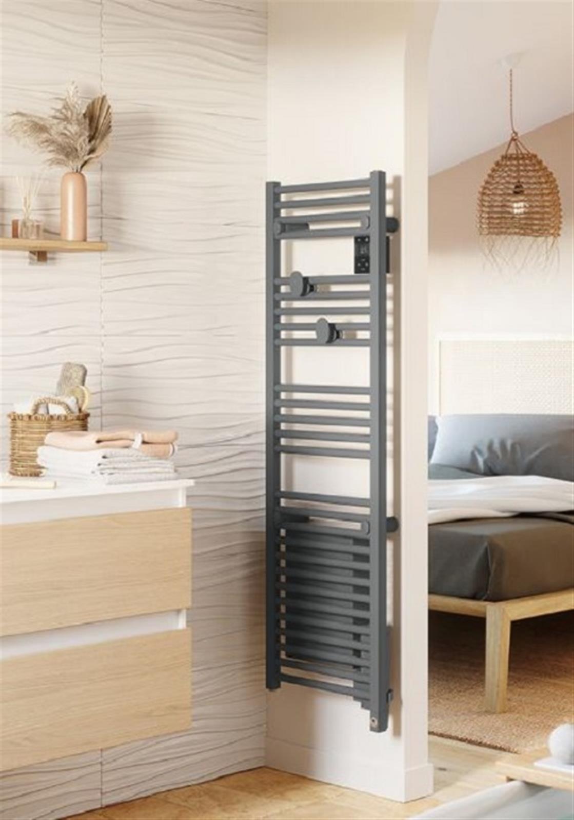 Radiateur sèche-serviettes électrique Riva 5 - Avec soufflerie - 750W+1000W - Dimensions: 1631 x 500 x 134 mm