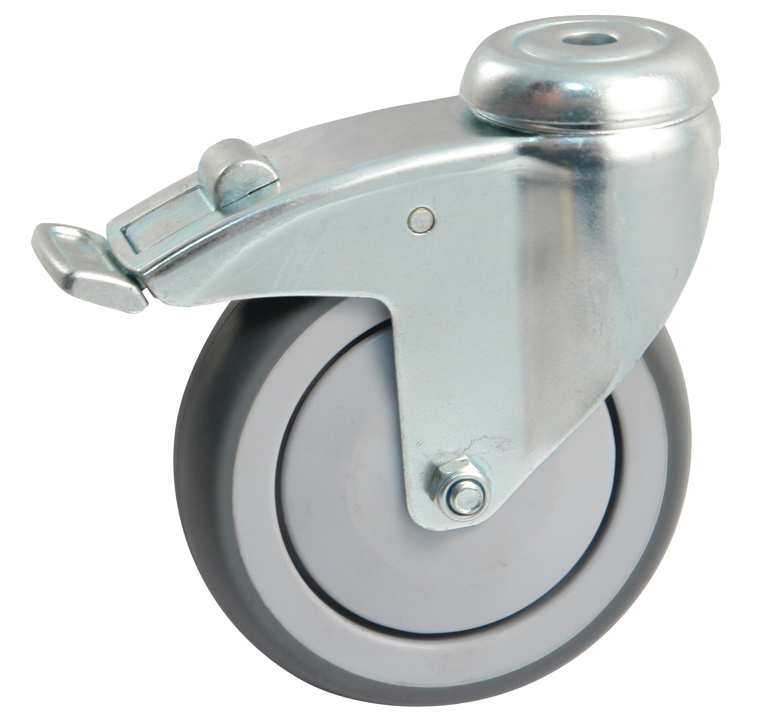 Roulette grise platine ronde 125 mm pivotante avec frein AVL 550893O