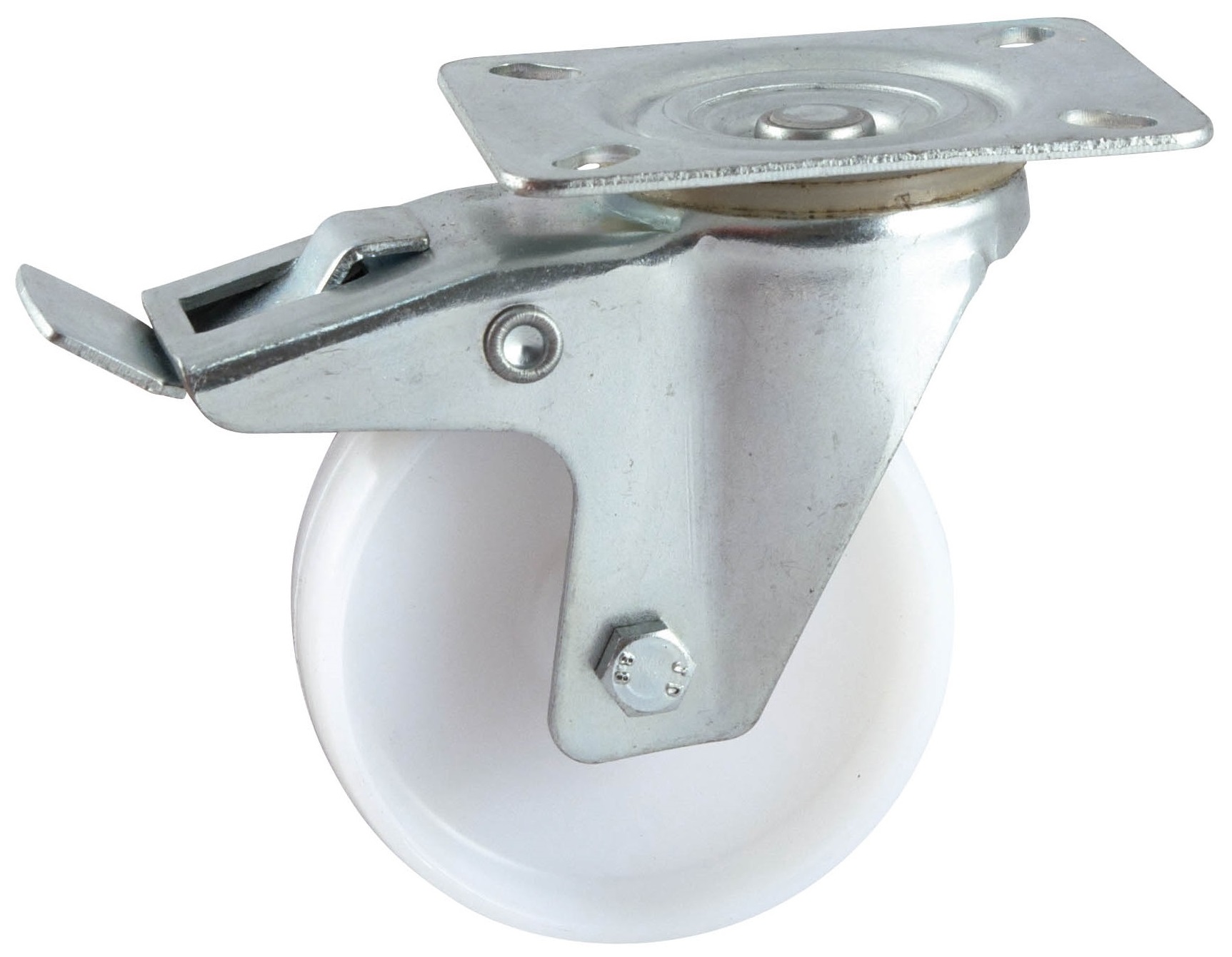 Roulette polyamide blanc pivotante à frein à platine D100 mm AVL 590842O