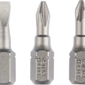 Set de 3 embouts de vissage courts 1/4'' qualité extra-dure PH1 - PZ1 - S0,6x4,5 L 25 mm BOSCH 2607001765
