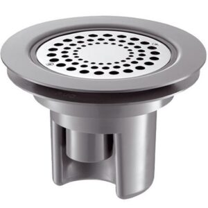Siphon de sol pour sol souple ou vinyle à hauteur réglable - Platine et grille inox poli brillant Ø 114 - sortie horizontale ou verticale Ø 40 intégrée dans la hauteur du siphon