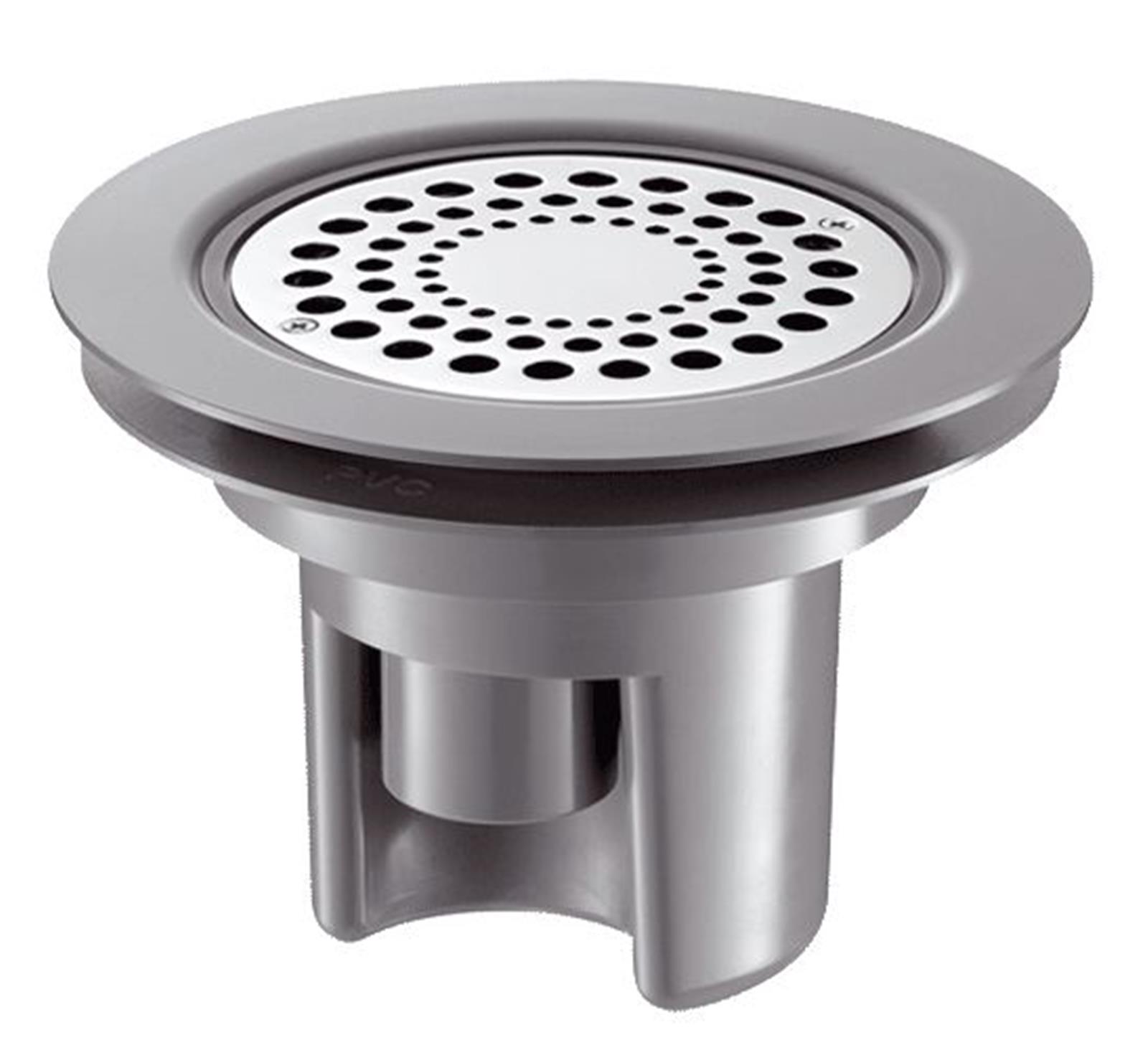 Siphon de sol pour sol souple ou vinyle à hauteur réglable - Platine et grille inox poli brillant Ø 114 - sortie horizontale ou verticale Ø 40 intégrée dans la hauteur du siphon