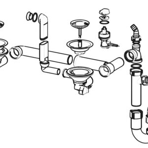 Siphon et bonde avec bouchon-chaînette D70 pour évier 2 cuves FRANKE 112.0081.812