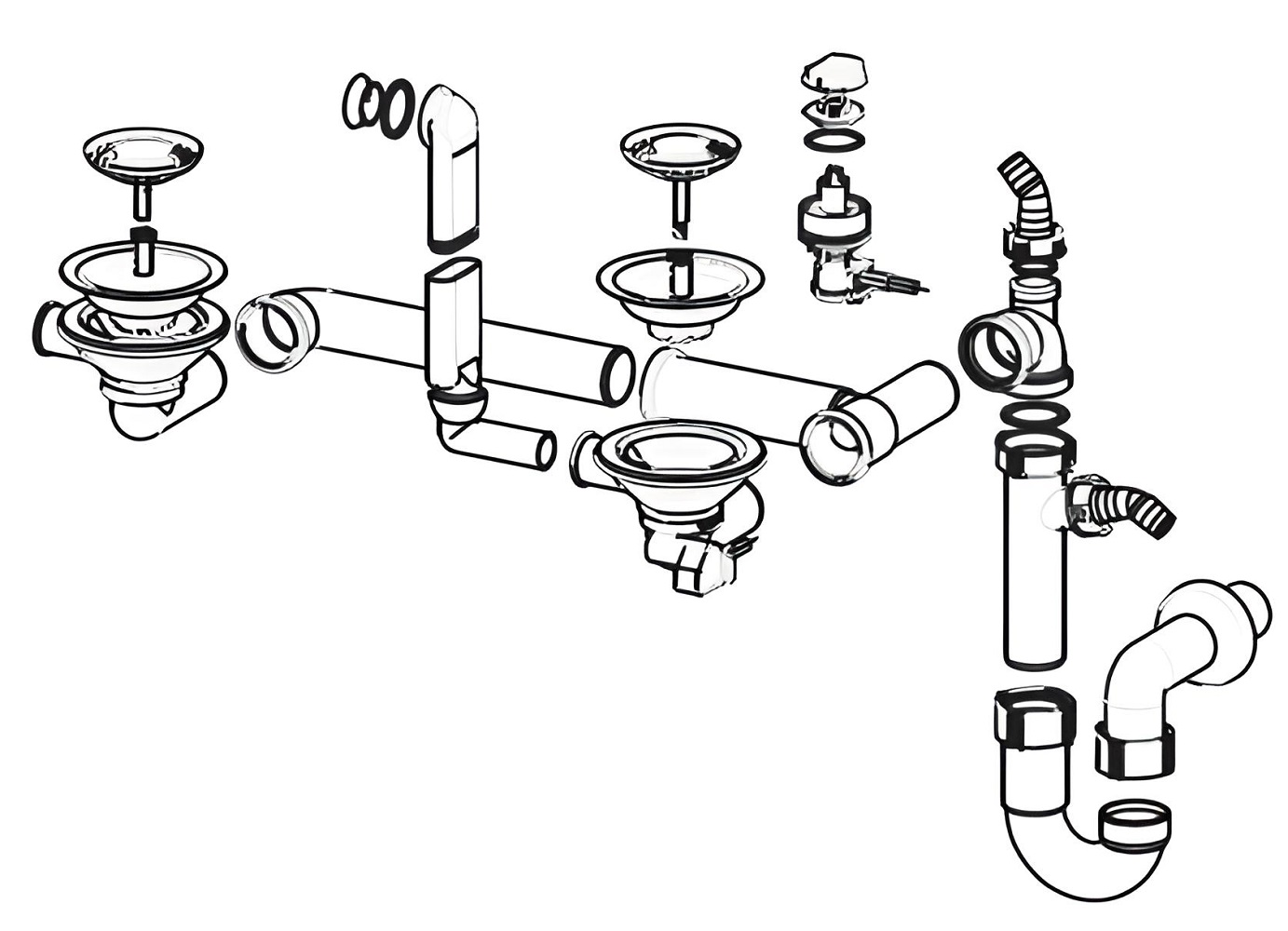 Siphon et bonde avec bouchon-chaînette D70 pour évier 2 cuves FRANKE 112.0081.812