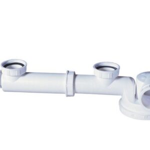 Siphon gain de place, pour évier 2 bacs - ESPACE - Coloris: blanc - Diamètre sortie: 40 mm - Garde d'eau: 50 mm