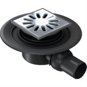 Siphon sortie horizontale DN 50 - Grill carré - Siphon à écoulement horizontal avec grille en inox carré 115 x 115 mm DN 50